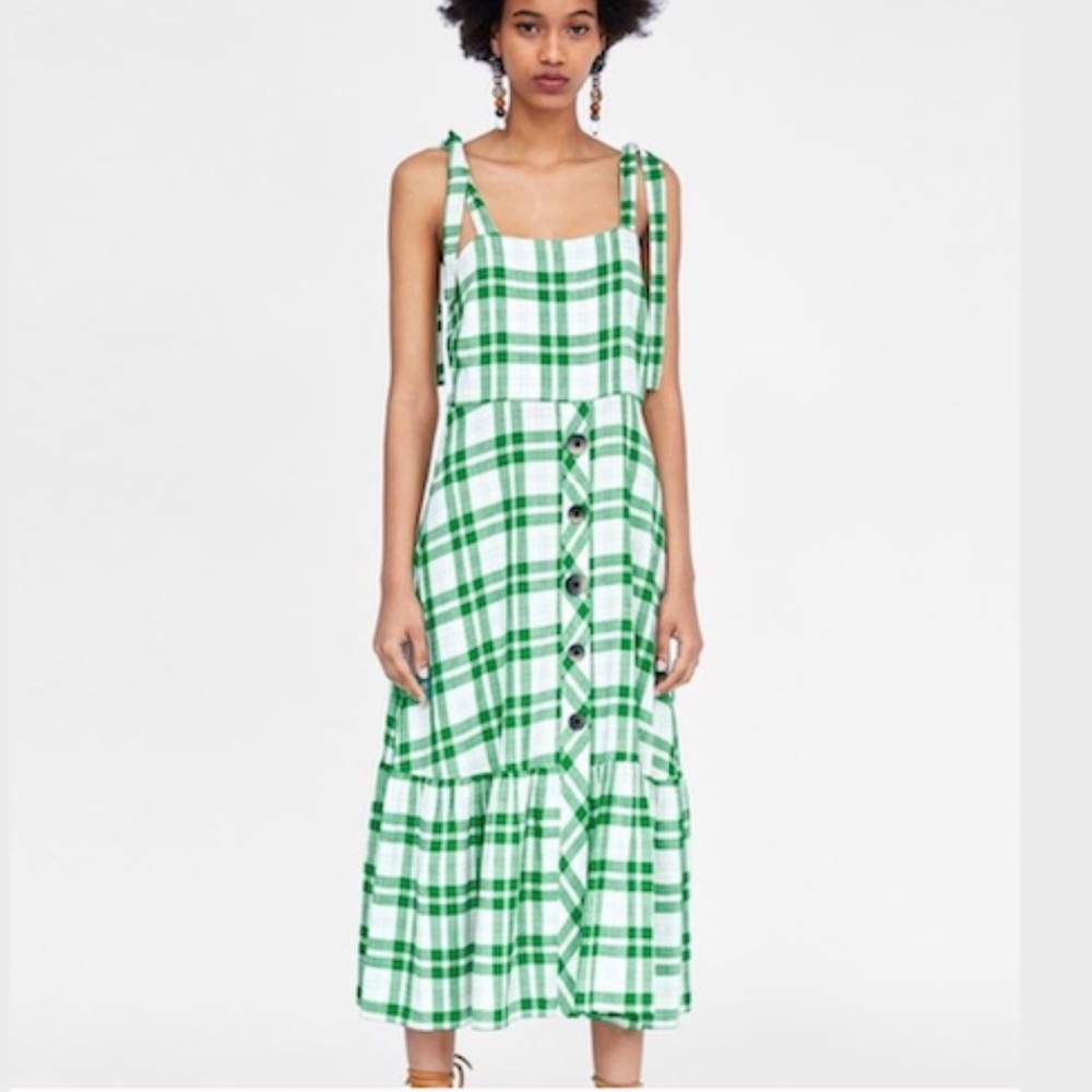 ZARA Checkered Midi Dress with Buttons